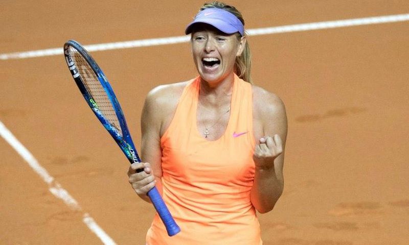 Maria Sharapova celebrates winning in Stuttgart in April