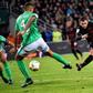 Nice?s midfielder Valentin Eysseric (R) scores a goal during the French L1 football match against Saint-Etienne November 20, 2016