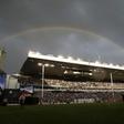 A rainbow appears over the stadium during the closing ceremony at White Hart Lane in London, on May 14, 2017