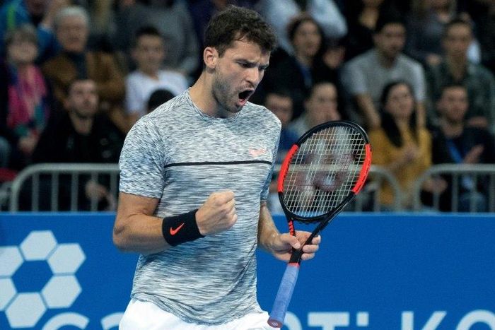 Bulgaria's Grigor Dimitrov reacts during the final tenis match of the ATP Garanti Koza Sofia Open tenis tournament in Sofia, on February 12, 2017
