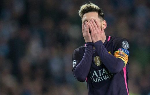 Barcelona's Lionel Messi reacts during their UEFA Champions League Group C match against Manchester City, at the Etihad Stadium in Manchester, on November 1, 2016