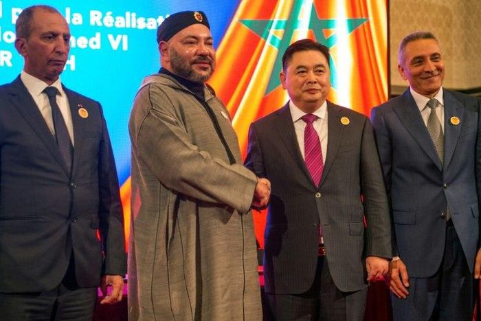 Morocco's King Mohamed VI and Li Biao, Chairman of the Chinese Haite group, at the launch of the Tech City project on March 20, 2017