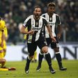Juventus' forward Gonzalo Higuain celebrates after scoring during the UEFA Champions League football match Juventus Vs GNK Dinamo Zagreb on December 7, 2016 at the 'Juventus Stadium' in Turin