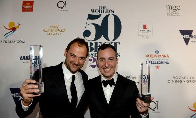 Daniel Humm and Will Guidara, whose New York eatery Eleven Madison Park was named world's best restaurant at an awards ceremony in Melbourne