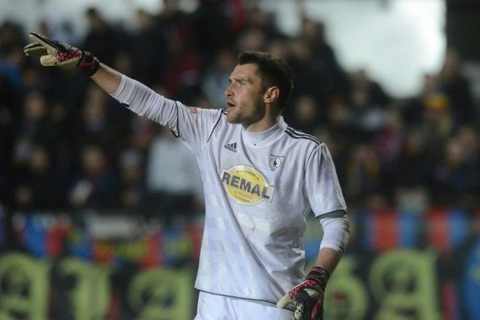 Martin Berkovec, goalkeeper of Bohemians 1905 Prague, seen in action during a match in Prague, in 2014