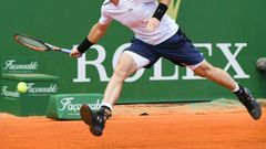Britain's Andy Murray hits a return to Luxembourg's Gilles Muller during the Monte-Carlo ATP Masters Series tournament in Monaco on April 19, 2017