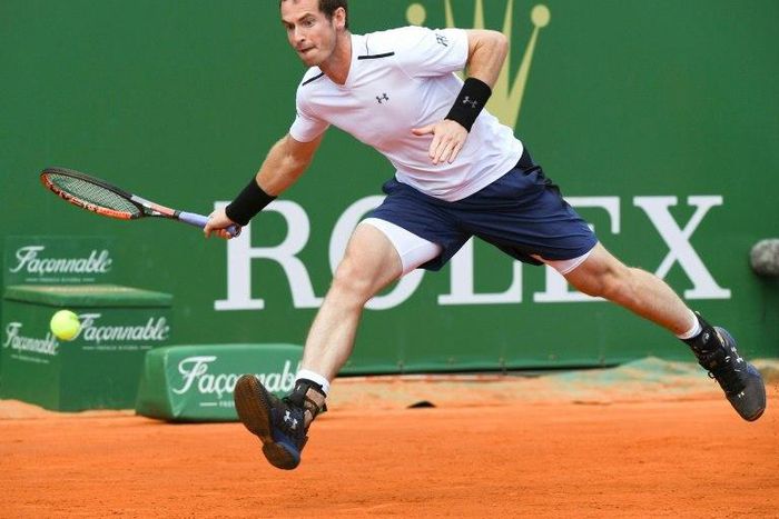 Britain's Andy Murray hits a return to Luxembourg's Gilles Muller during the Monte-Carlo ATP Masters Series tournament in Monaco on April 19, 2017