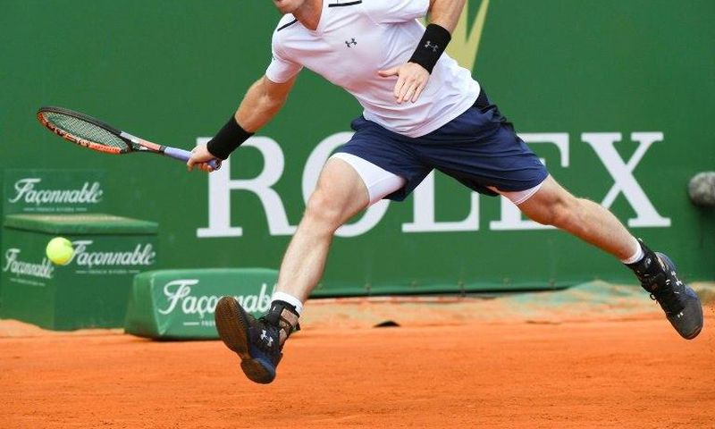 Britain's Andy Murray hits a return to Luxembourg's Gilles Muller during the Monte-Carlo ATP Masters Series tournament in Monaco on April 19, 2017