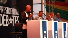 John Mahama with other flag bearers at IEA presidential debate in 2012