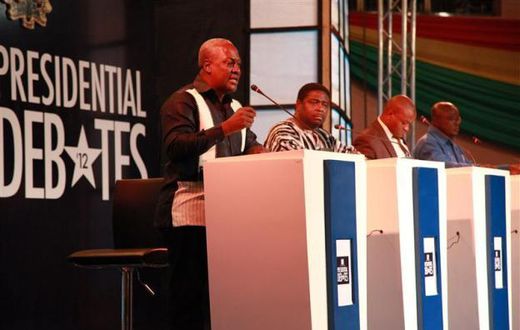 John Mahama with other flag bearers at IEA presidential debate in 2012