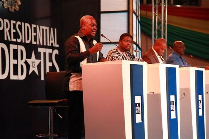 John Mahama with other flag bearers at IEA presidential debate in 2012