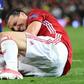 Zlatan Ibrahimovic reacts after injuring his knee during their UEFA Europa League quarter-final second leg football match against Anderlecht at Old Trafford in Manchester, on April 20, 2017