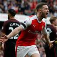 Arsenal's defender Shkodran Mustafi celebrates after scoring on April 2, 2017