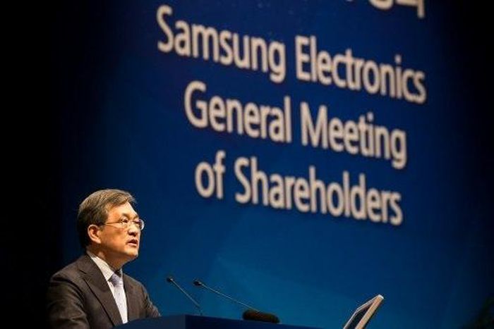 Kwon Oh-Hyun, board chairman of Samsung Electronics Co., speaks during the company's annual general meeting in Seoul on March 24, 2017