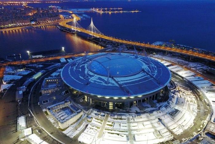 Krestovsky football stadium, also known as Zenit Arena, under construction for the 2018 FIFA World Cup, pictured in Saint Petersburg in April 2017