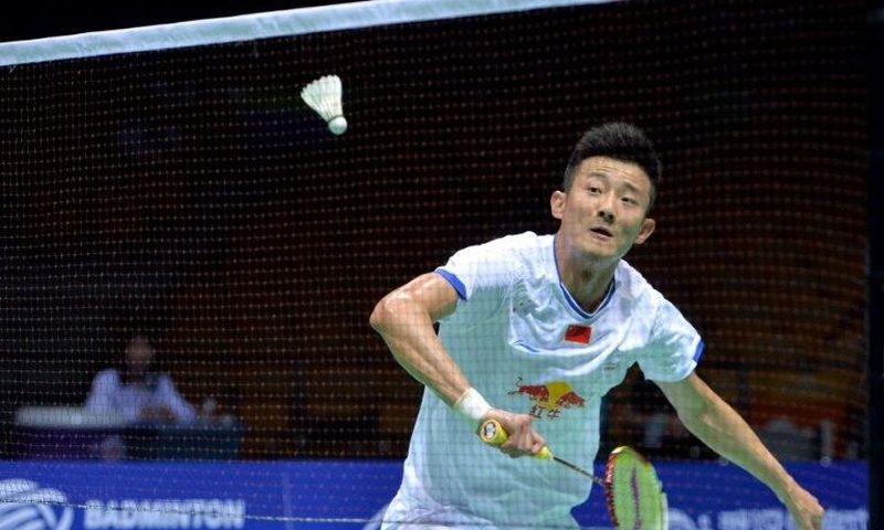 Chen Long of China hits a return against compatriot Shi Yuqi during their men's singles semi-final match at the 2017 Badminton Asia Championships in Wuhan, Hubei province on April 29, 2017