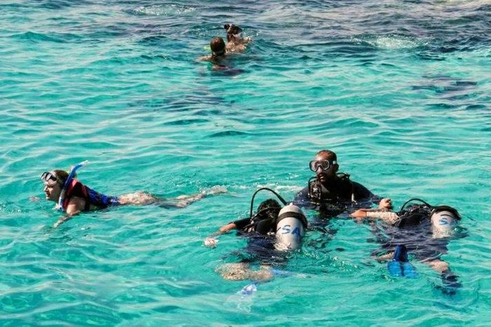 Tourists prepare to dive at the Egyptian Red Sea resort of Sharm el-Sheikh