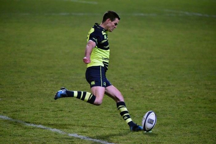 Leinster and Ireland's Johnny Sexton kicks a penalty during his club side's European Champions Cup game against Castres at the Pierre Antoine Stadium in Castres, southern France on January 20, 2017