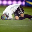 Lyon's Portuguese goalkeeper Anthony Lopes reacting after a firecracker exploded beside him during the French L1 football match between Metz and Lyon on December 3, 2016 at Saint Symphorien stadium in Longeville-Les-Metz, eastern France