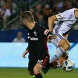 Steven Gerrard (right) on the ball for Los Angeles Galaxy against D.C. United in Carson, California