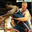 Charles Oakley (L) in his heyday as a key player in the New York Nicks squad, perennial playoff contenders from 1988-98