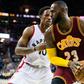 LeBron James of the Cleveland Cavaliers fights for position with Toronto's DeMar DeRozan on November 15, 2016