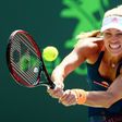 Angelique Kerber of Germany returns a shot against Shelby Rogers on March 26, 2017
