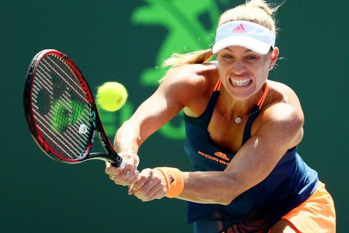 Angelique Kerber of Germany returns a shot against Shelby Rogers on March 26, 2017