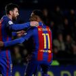 Barcelona's forward Lionel Messi (L) celebrates with Neymar after scoring on January 8, 2017