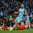 Manchester City's striker Sergio Aguero celebrates after scoring against Liverpool on March 19, 2017
