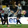 Angers' French midfielder Thomas Mangani (R) celebrates after scoring during the French Cup semi-final football match between Angers and Guingamp on April 25, 2017