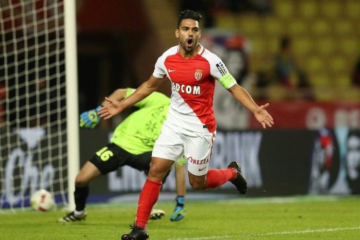 Monaco's Colombian forward Radamel Falcao celebrates after scoring against Montpellier at the Louis II Stadium in Monaco on October 21, 2016