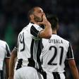 Juventus' defender Leonardo Bonucci celebrates after scoring on April 23, 2017