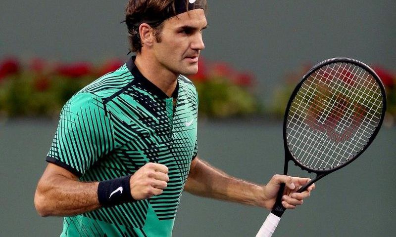Roger Federer of Switzerland celebrates match point against Steve Johnson of the US during their BNP Paribas Open third round match, at the Indian Wells Tennis Garden in California, on March 14, 2017