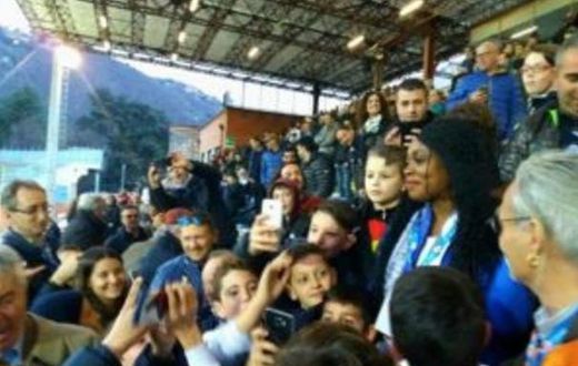 Huge crowd mob Michael Essien's wife at Como