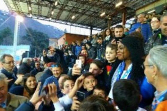 Huge crowd mob Michael Essien's wife at Como