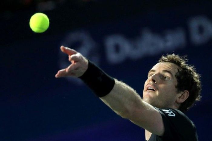 Britain's Andy Murray returns the ball to Malek Jaziri of Tunisia during their ATP Dubai Duty Free Tennis Championship on February 28, 2017 in Dubai