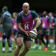 Australia's hooker Stephen Moore passes the ball as Australian players train at the Principality stadium in Cardiff on November 4, 2016 on the eve of their international match against Wales