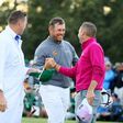 Lee Westwood and Sergio Garcia (R) are early title contenders in the Masters in Augusta, Georgia