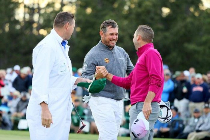 Lee Westwood and Sergio Garcia (R) are early title contenders in the Masters in Augusta, Georgia
