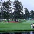 Jason Day of Australia, Yuta Ikeda of Japan and Sandy Lyle of Scotland, seen on the 16th hole during a practice round prior to the start of the 2017 Masters Tournament, at Augusta National Golf Club in Georgia, on April 3