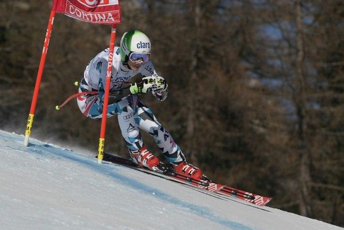 Austria's Mirjam Puchner competes in the Women's Super G of the FIS Ski Alpine World Cup on January 29, 2017 in Cortina d'Ampezzo