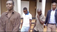 Kwame Tuffuor (left), Evans Asare (middle) and Richmond Bio at the court premises