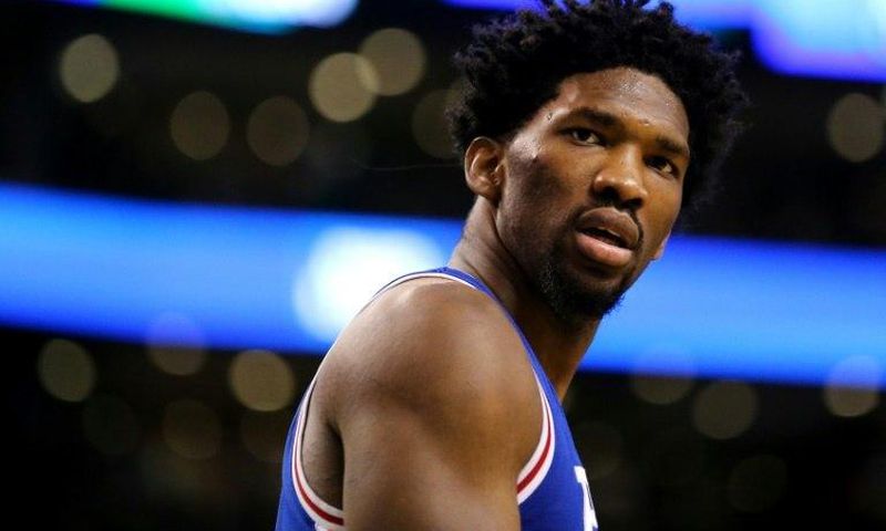 Joel Embiid of the Philadelphia 76ers, pictured on January 6, 2017, scored 22 points with 12 rebounds and five blocked shots in 29 minutes against the Bucks
