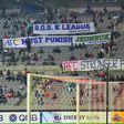 South Korean football fans display banners protesting against Jeonbuk Hyundai Motors' bribing of referees before a match in Seoul in October 2016