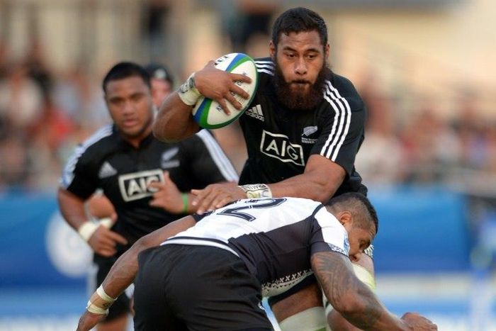 All Blacks lock Patrick Tuipulotu (C) has been suspended following a positive drugs test
