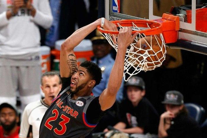 Anthony Davis of the New Orleans Pelicans dunks the ball during the 2017 NBA All-Star Game, at Smoothie King Center in New Orleans, Louisiana, on February 19