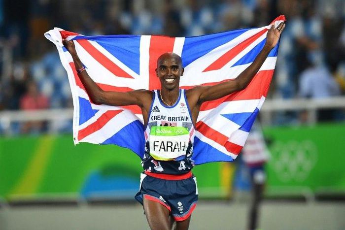 Britain's Mo Farah celebrating winning the Men's 5000m Final during the athletics event at the Rio 2016 Olympic Games on August 20, 2016