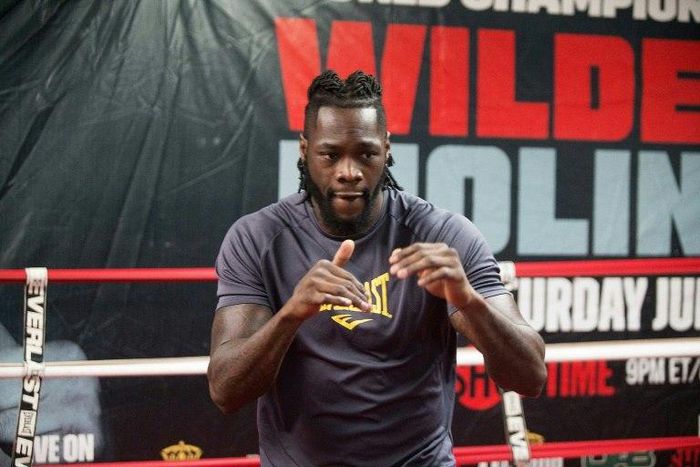 WBC Deontay Wilder participates in a media workout on February 14, 2017 in Northport, Alabama