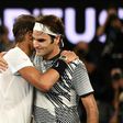 Rafael Nadal (left) congratulates Roger Federer after Federer won their men's singles final at the Australian Open in Melbourne on January 29, 2017